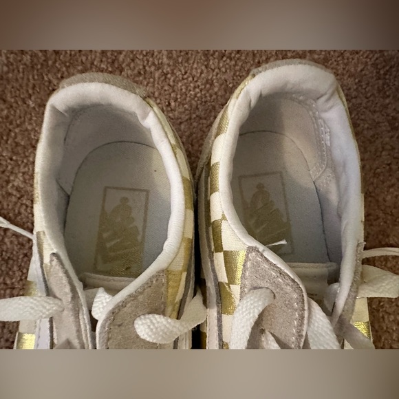 Vans Asher Kids Unisex Gold Laced Canvas Checkered Skate Slip On Shoes Size 6 - Picture 7 of 16